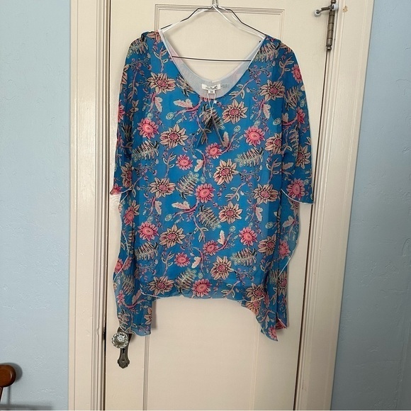 Simply Noelle Short Sleeve Sheer Blouse with Lined Bodice Flowy Back Size M - Picture 2 of 11